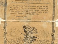 В семейном архиве хранятся благодарности за отличные боевые действия при прорыве обороны противника в Померании от Верховного Главнокомандующего Маршала Советского Союза И.В. Сталина. Фото Эллы Антакшиновой