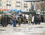 Перед дворцом спорта была организована выставка военной техники.