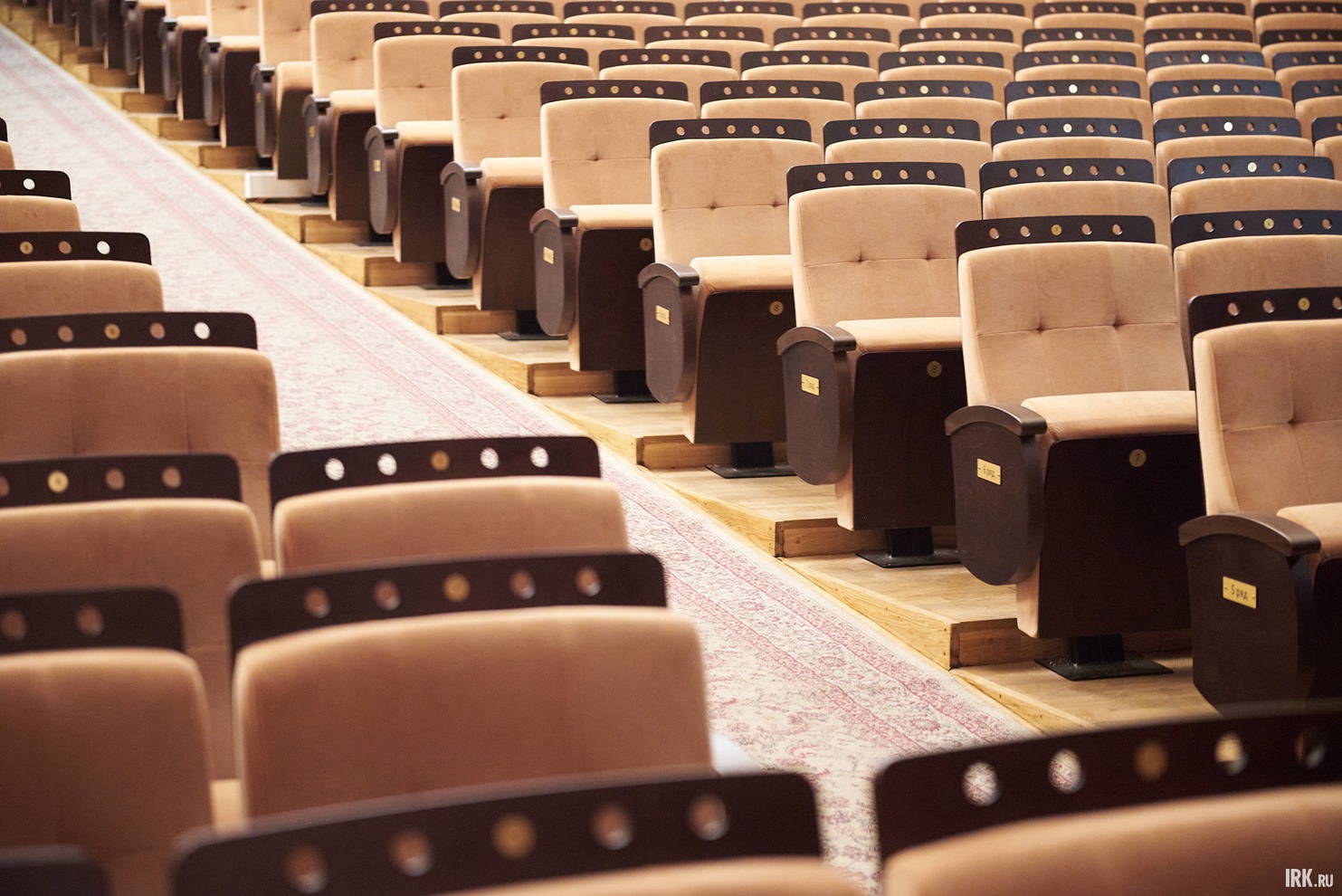 Кресла снабжены акустическими панелями — специальными отверстиями в верхней части спинки, которые улучшают качество звука в зале.